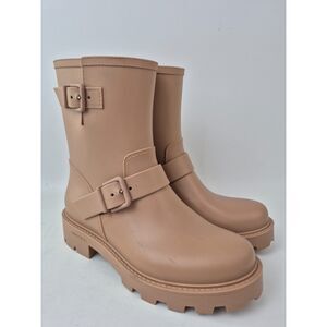 Jimmy Choo Women's Beige Yael Buckled Rubber Rain Boots Size 38